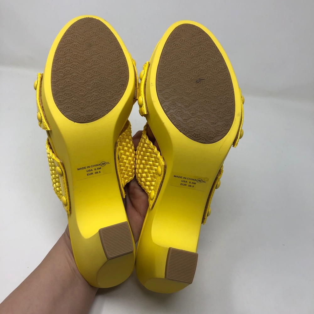 Nina Platform Sandal Womens 8.5 Yellow Woven Double Strap Block Heel Studs - Picture 7 of 11